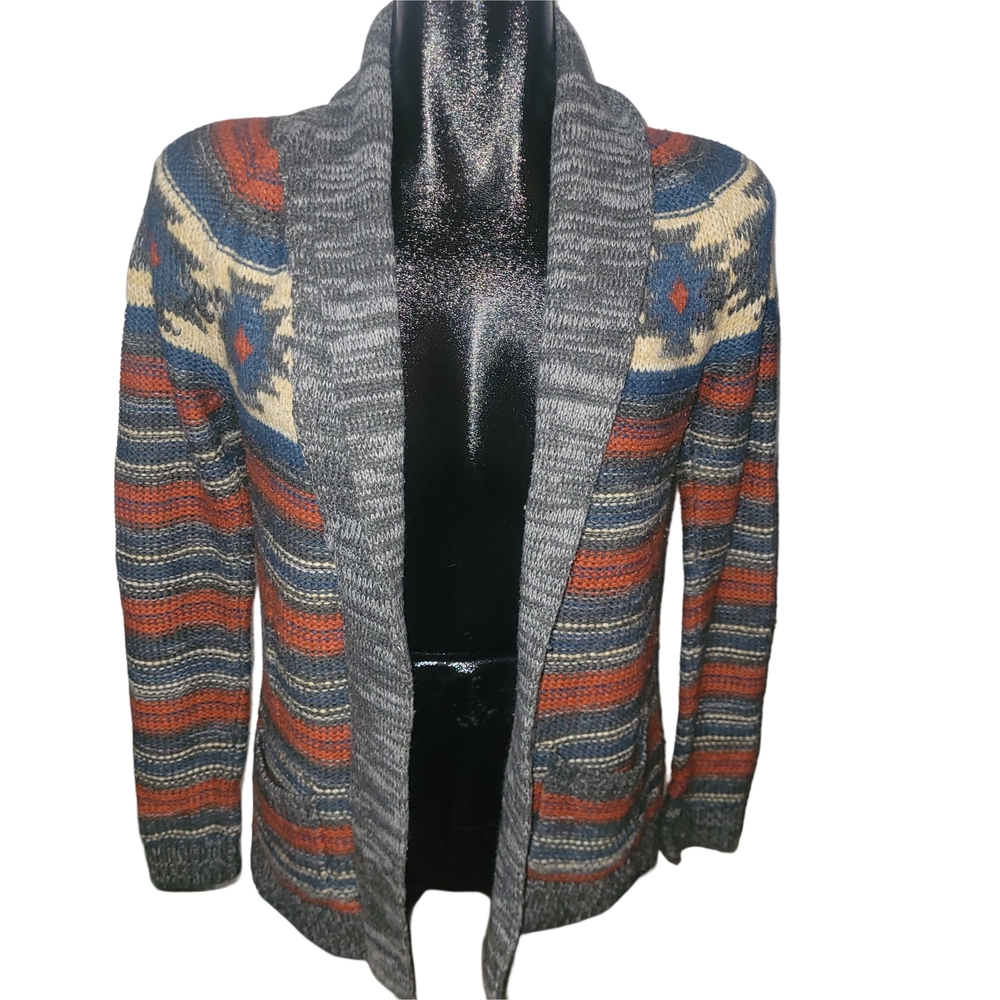 Roxy Multicolored Aztec Southwestern Knit Open Front Cardigan Size S